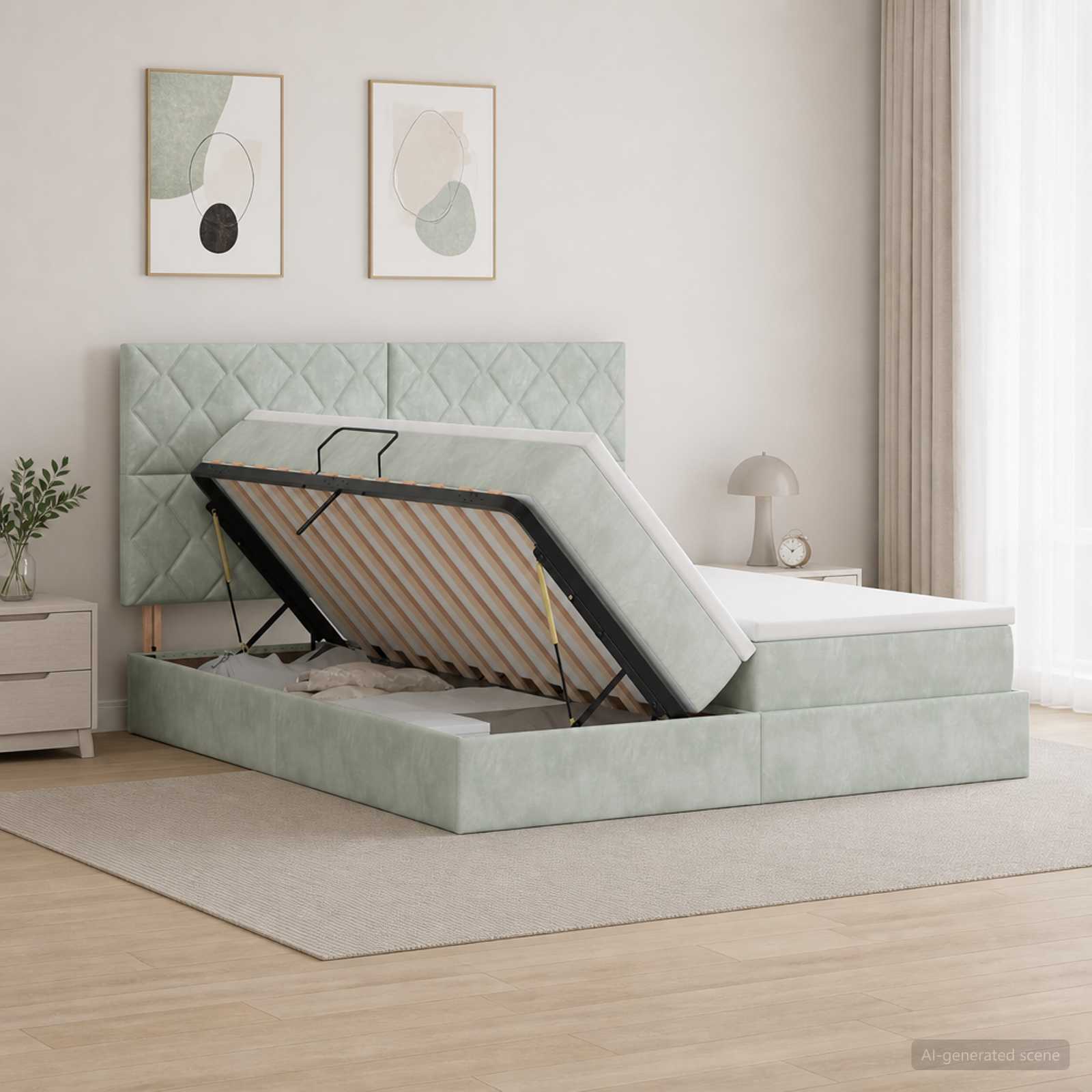 Opslag bed met hoofdeinde Lichtgrijs 200 x 200 cm Fluweel