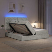 Opslagbed 180x200 cm lichtgrijs fluweel met LED