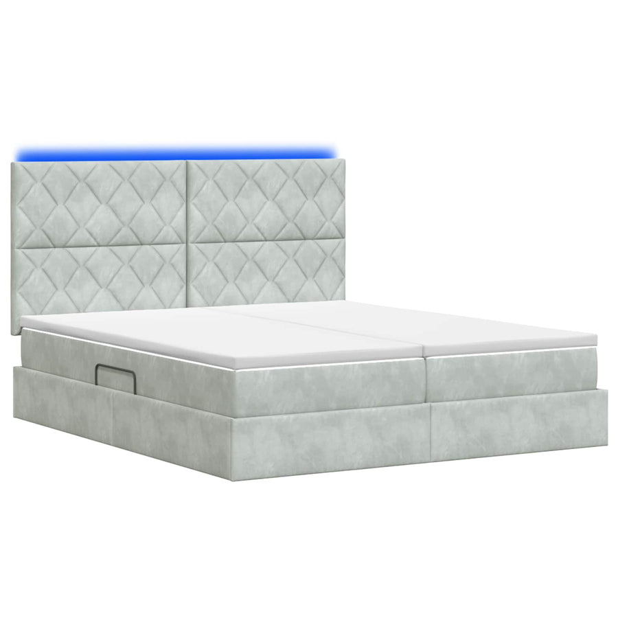 LED Opslagbed met Matras Lichtgrijs 180 x 200 cm Fluweel