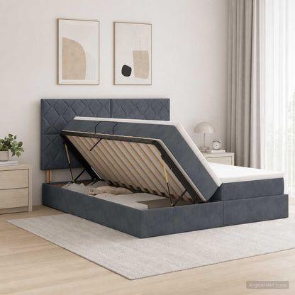 LED Opslagbed met Matras Donkergrijs 200 x 200 cm Fluweel