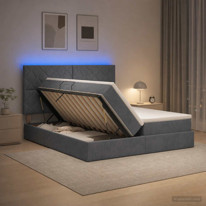 LED Opslagbed met Matras Donkergrijs 180 x 200 cm Fluweel