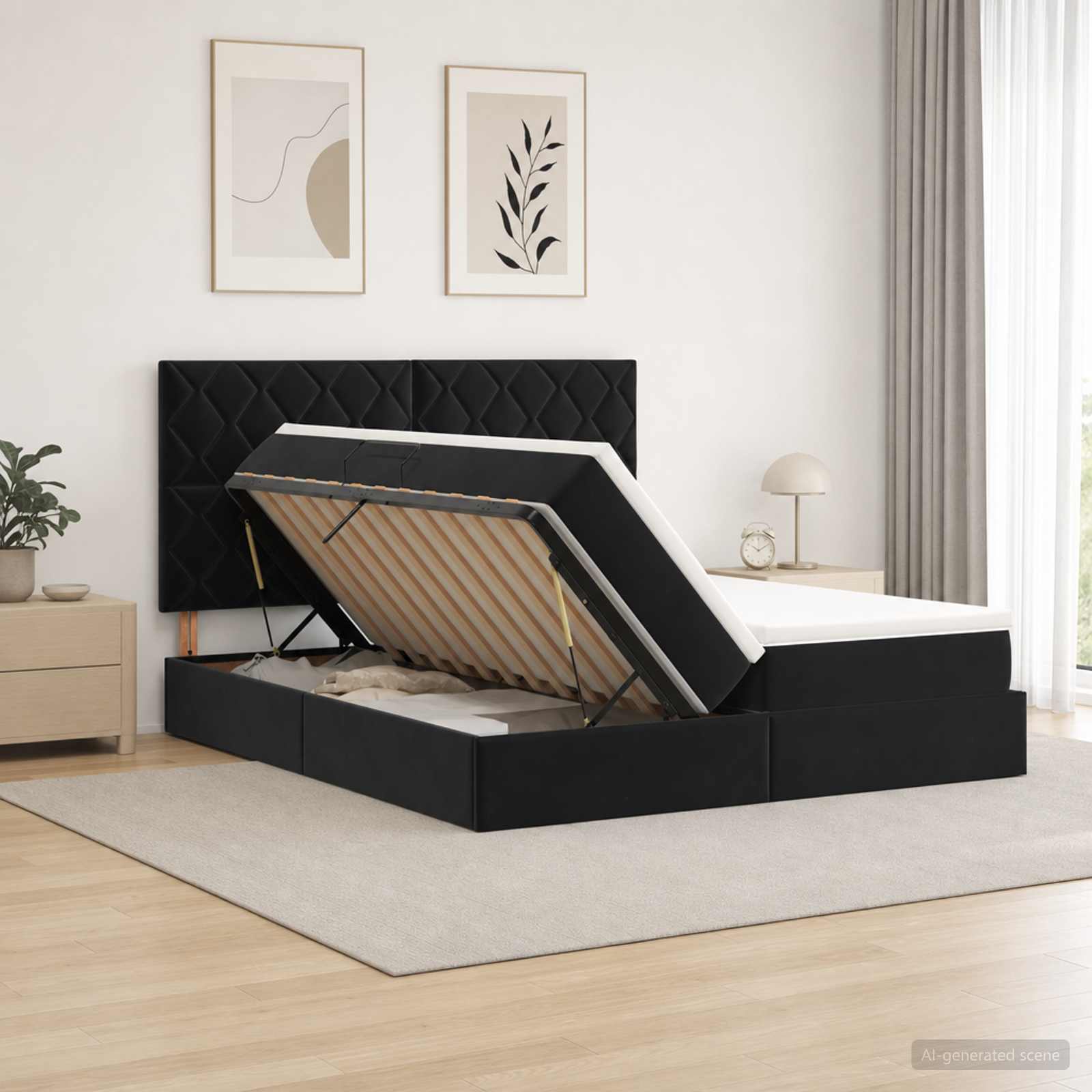 Opslag bed met hoofdeinde met opslag Zwart 200 x 200 cm Fluweel