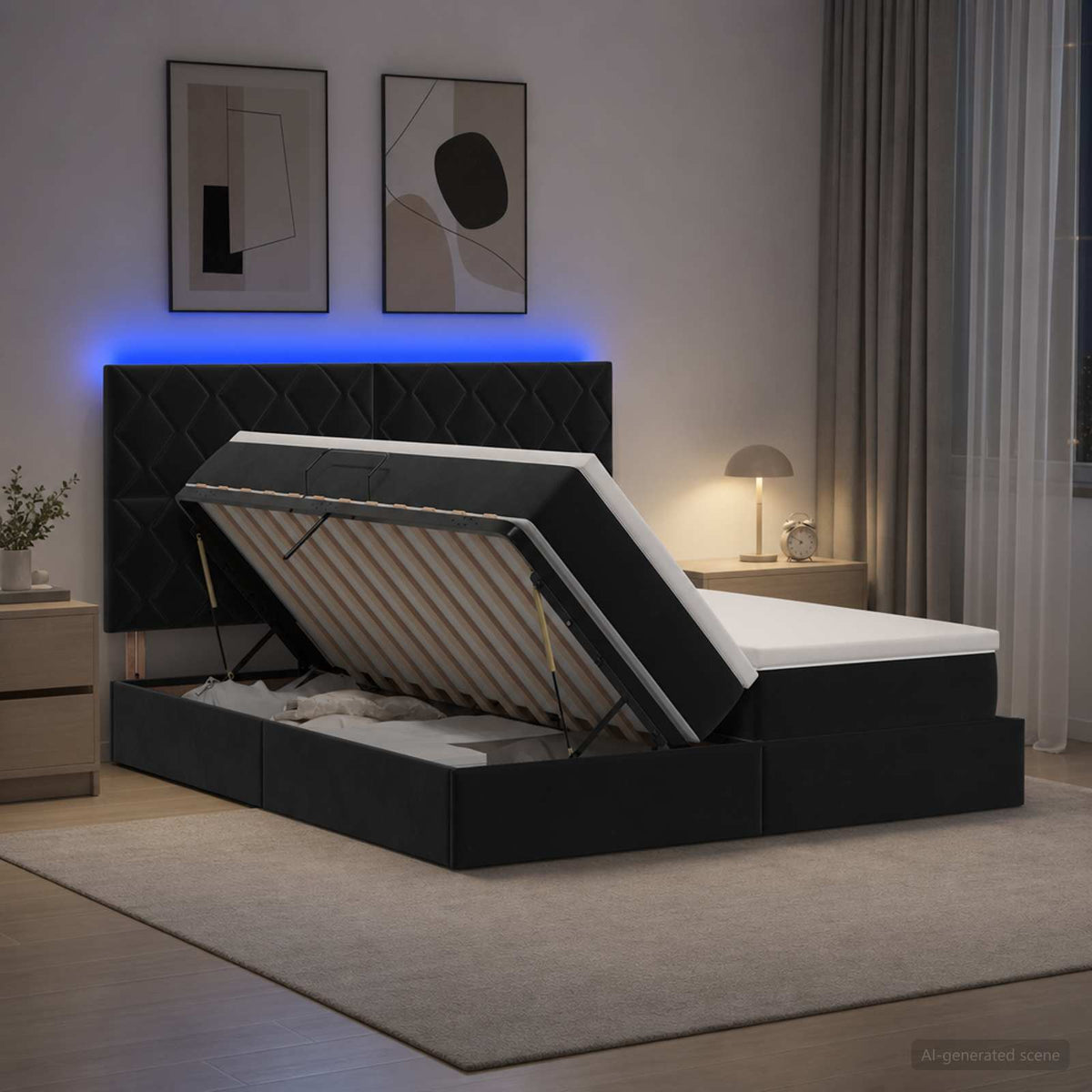 LED Opslagbed met Matras Zwart 200 x 200 cm Fluweel