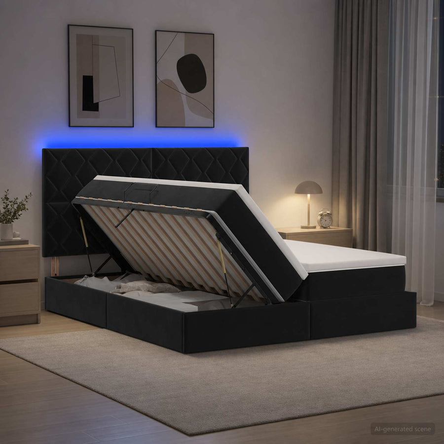 LED Opslagbed met Matras Zwart 200 x 200 cm Fluweel
