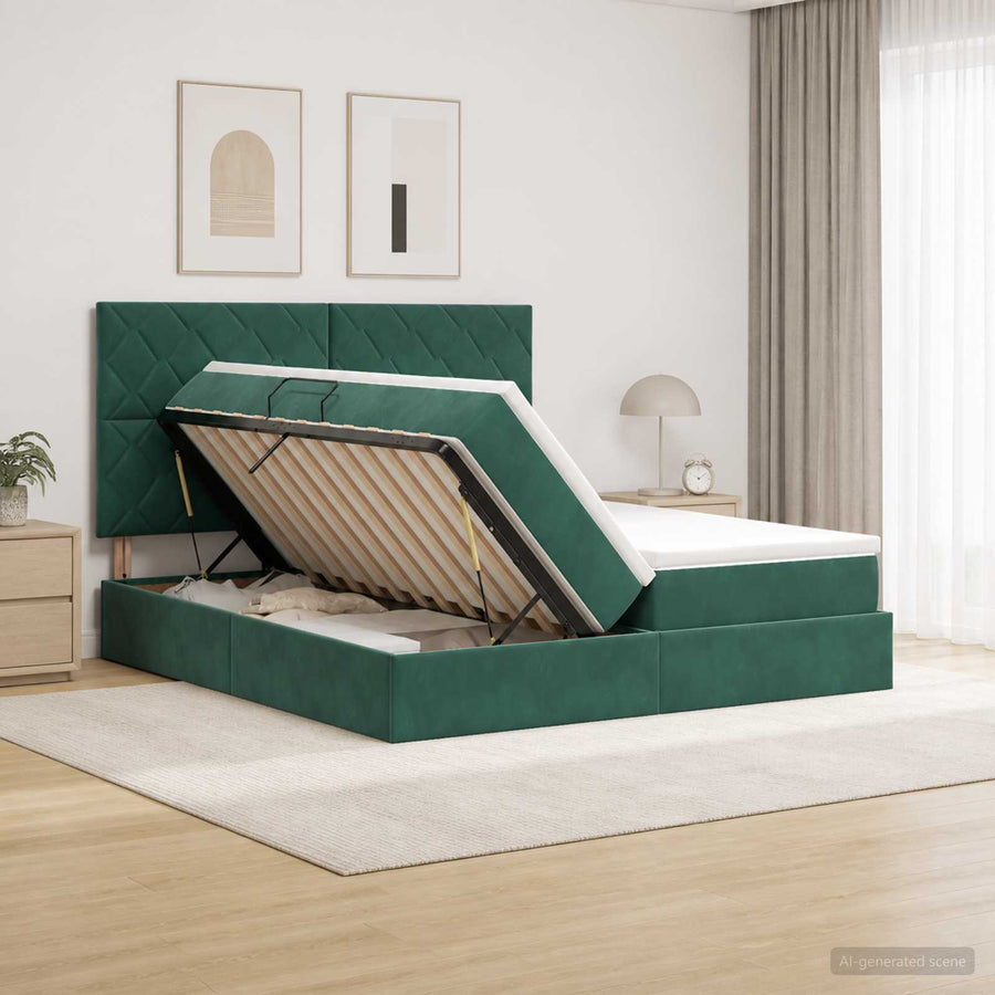 Opslag bed met hoofdeinde Donkergroen 200 x 200 cm Fluweel