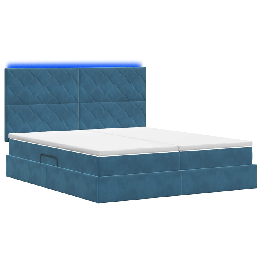 LED Opslagbed met Matras Donkerblauw 180 x 200 cm Fluweel