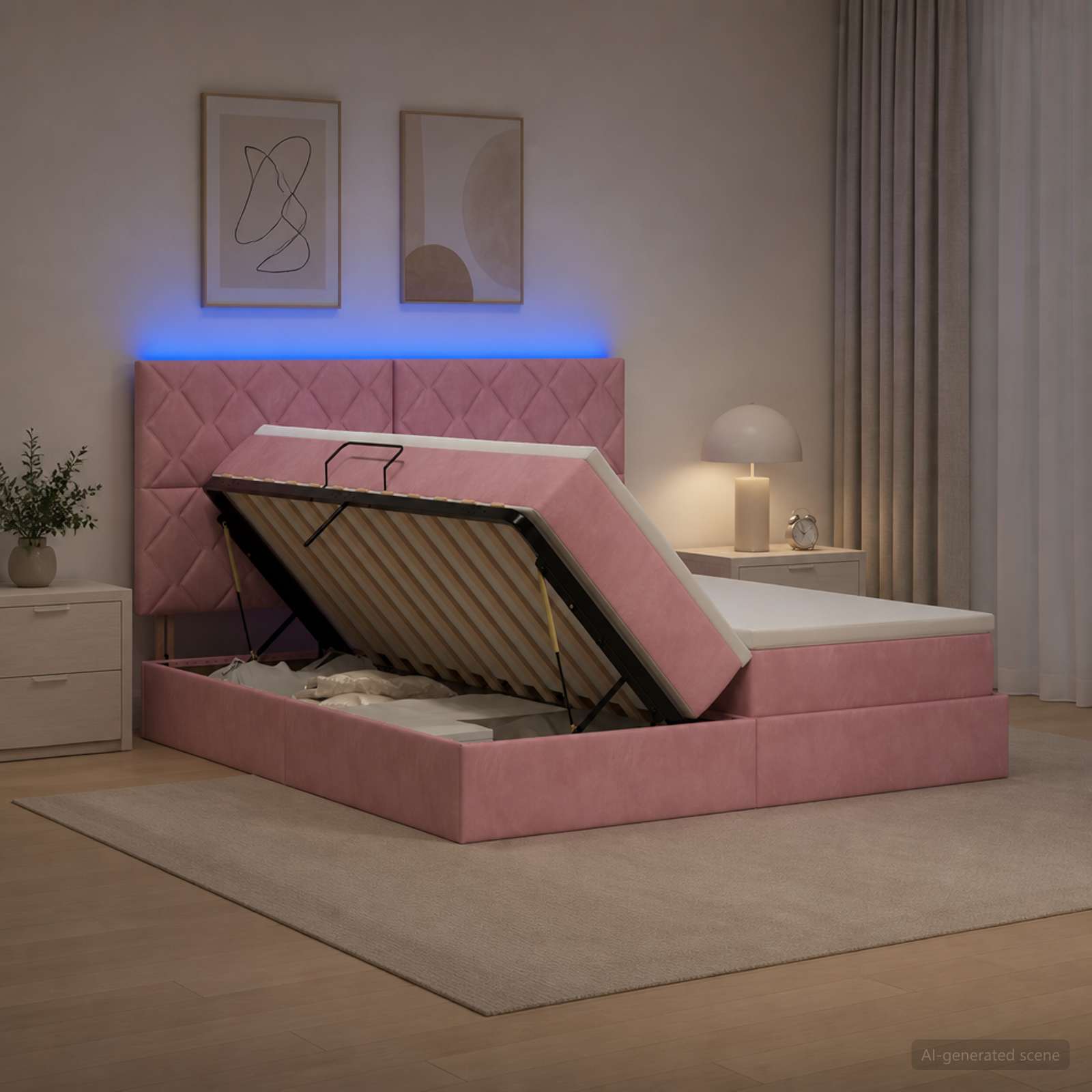 LED Opslagbed met Matras Roze 200 x 200 cm Fluweel