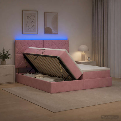 LED Opslagbed met Matras Roze 200 x 200 cm Fluweel