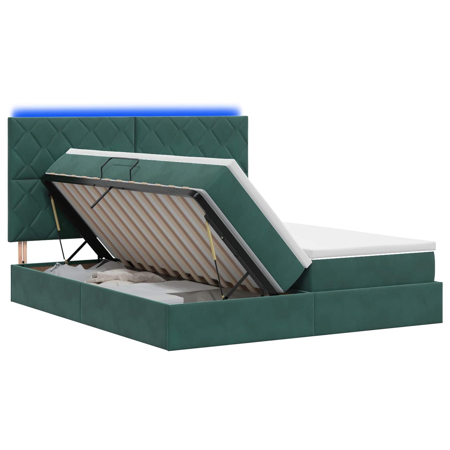 LED Opslagbed met Matras Donkergroen 200 x 200 cm Fluweel