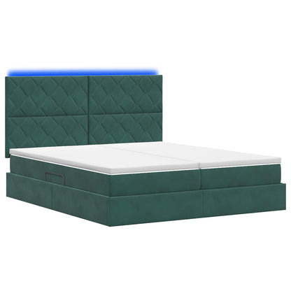 LED Opslagbed met Matras Donkergroen 200 x 200 cm Fluweel