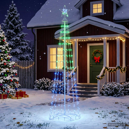 Kegelvormige led-kerstboom 180 cm 250 LED's RGB Staal Wit