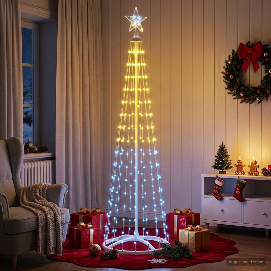Kegelvormige led-kerstboom 180 cm 250 LED's RGB Staal Wit