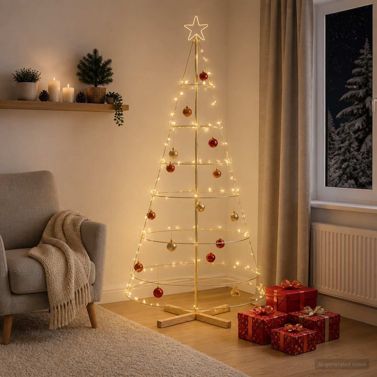 Kerst Cone Boom KUOPIO 180 cm Staal Goud