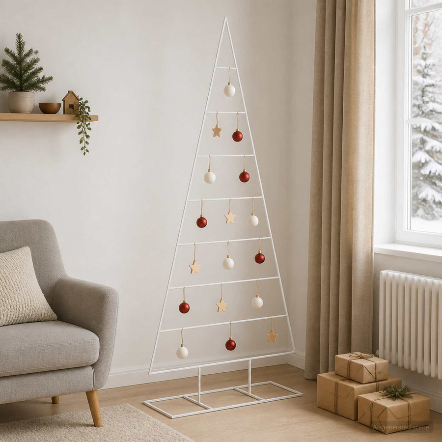 Metalen kerstboom KUOPIO 210 cm Poedergecoat staal Wit