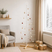 Metalen kerstboom KUOPIO 210 cm wit grenenhouten standaard