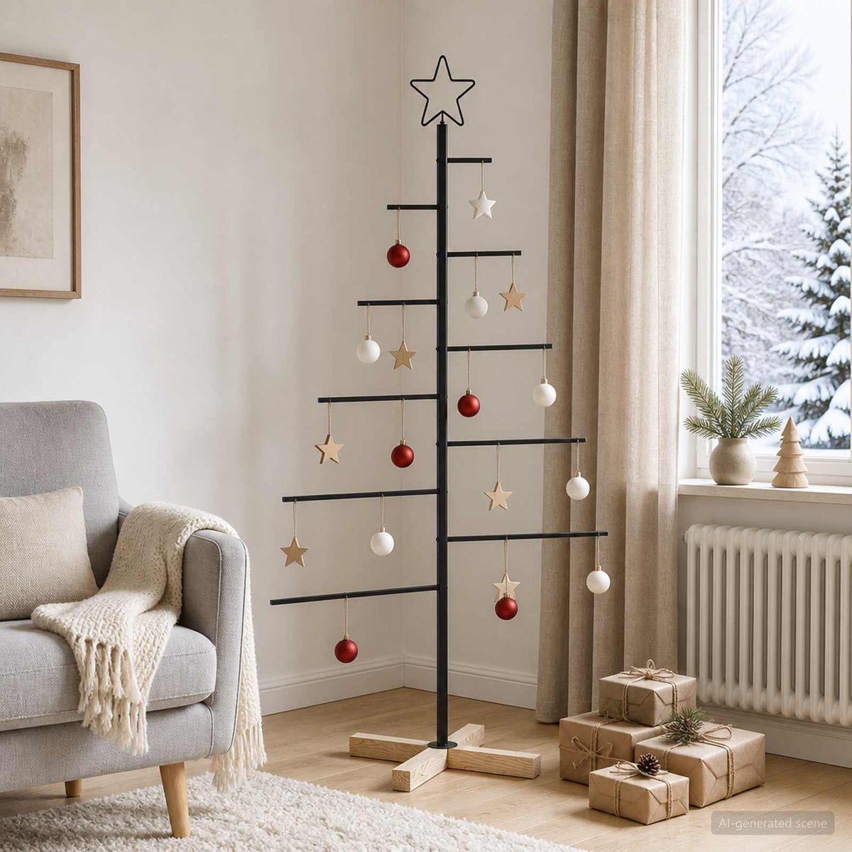 Metalen kerstboom met standaard KUOPIO 125 cm Staal Zwart