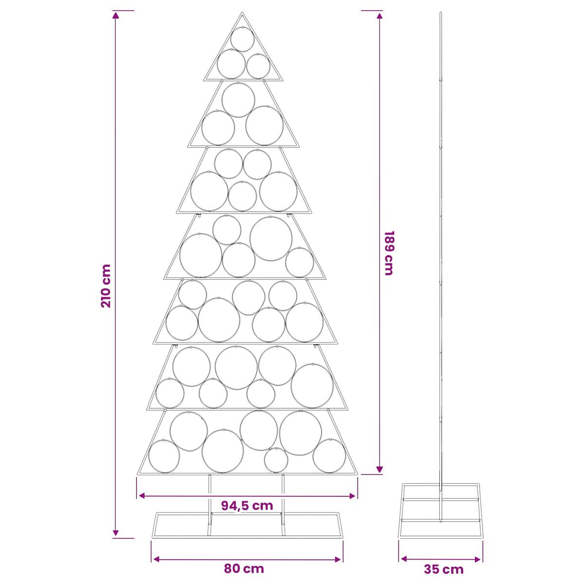 Metalen kerstboom met standaard KUOPIO 210 cm Staal Zwart