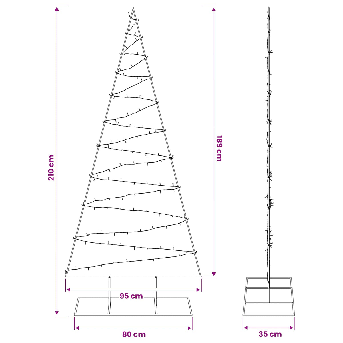 Metalen kerstboom met led KUOPIO 210 cm Warmwit Staal Wit