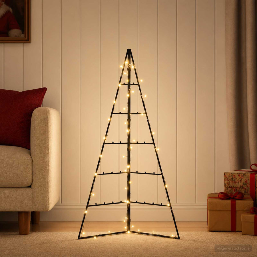 Metalen kerstboom KUOPIO 100 cm Warmwit Staal Zwart