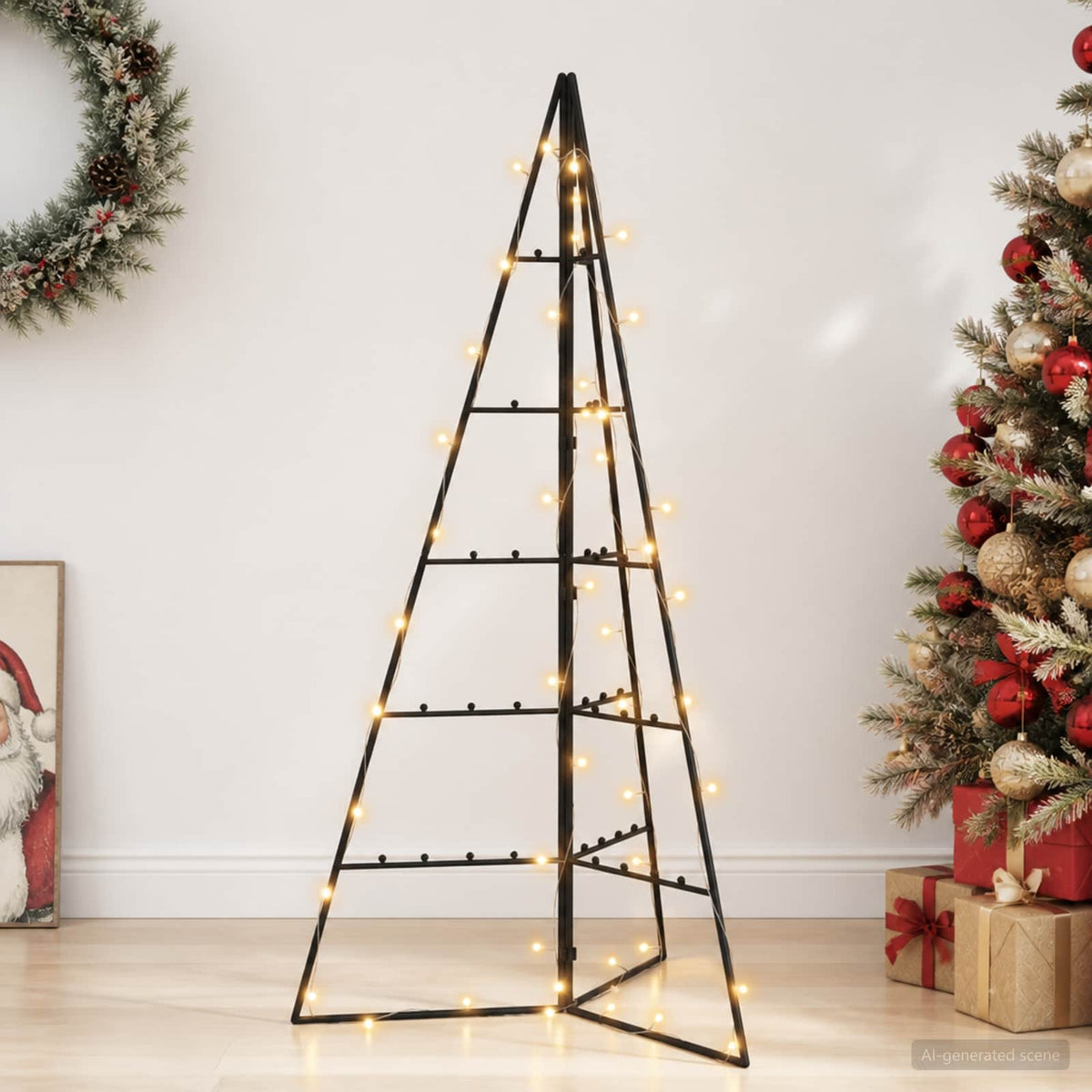 Metalen kerstboom KUOPIO 100 cm Warmwit Staal Zwart