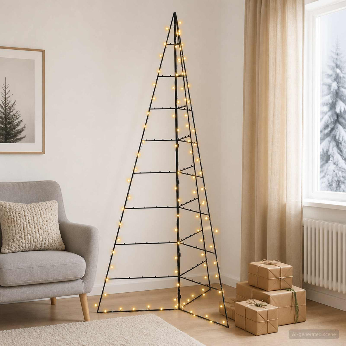 Metalen kerstboom KUOPIO 210 cm Warmwit Staal Zwart