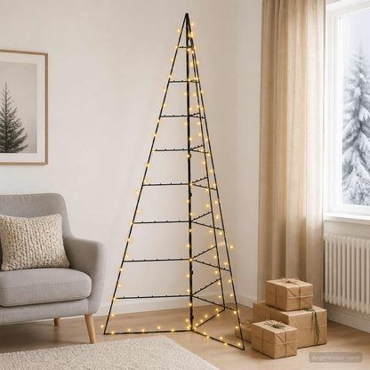 Metalen kerstboom KUOPIO 210 cm Warmwit Staal Zwart