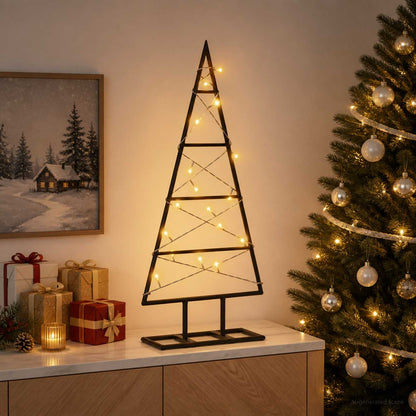 Metalen kerstboom KUOPIO 60 cm Warmwit Poedergecoat staal Zwart