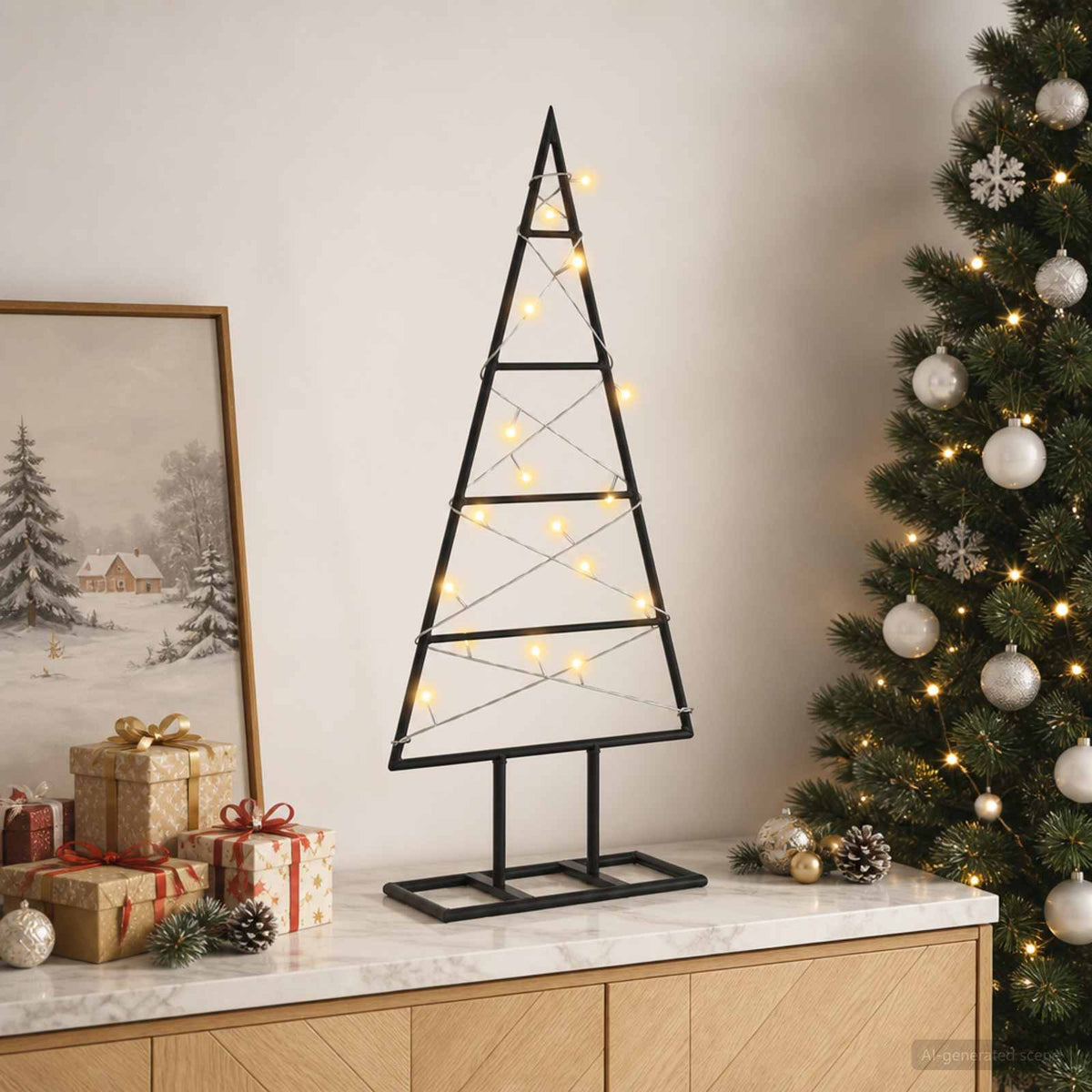 Metalen kerstboom KUOPIO 60 cm Warmwit Poedergecoat staal Zwart