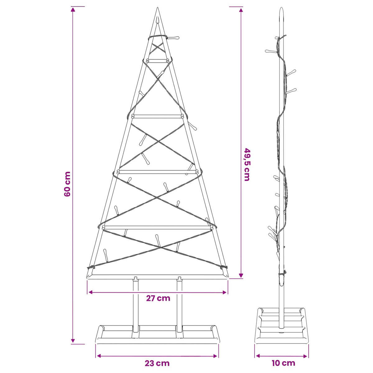 Metalen kerstboom KUOPIO 60 cm Warmwit Poedergecoat staal Zwart
