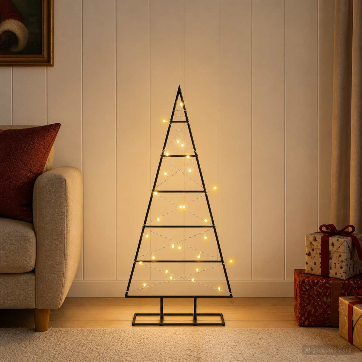 Metalen kerstboom KUOPIO 90 cm Warmwit Poedergecoat staal Zwart