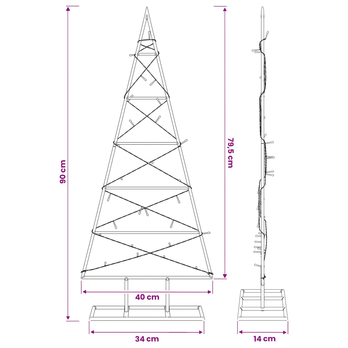 Metalen kerstboom KUOPIO 90 cm Warmwit Poedergecoat staal Zwart