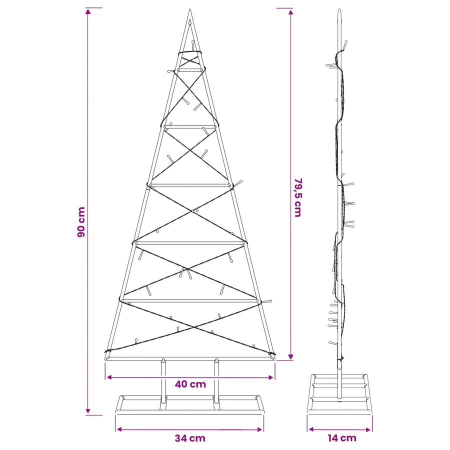 Metalen kerstboom KUOPIO 90 cm Warmwit Poedergecoat staal Zwart