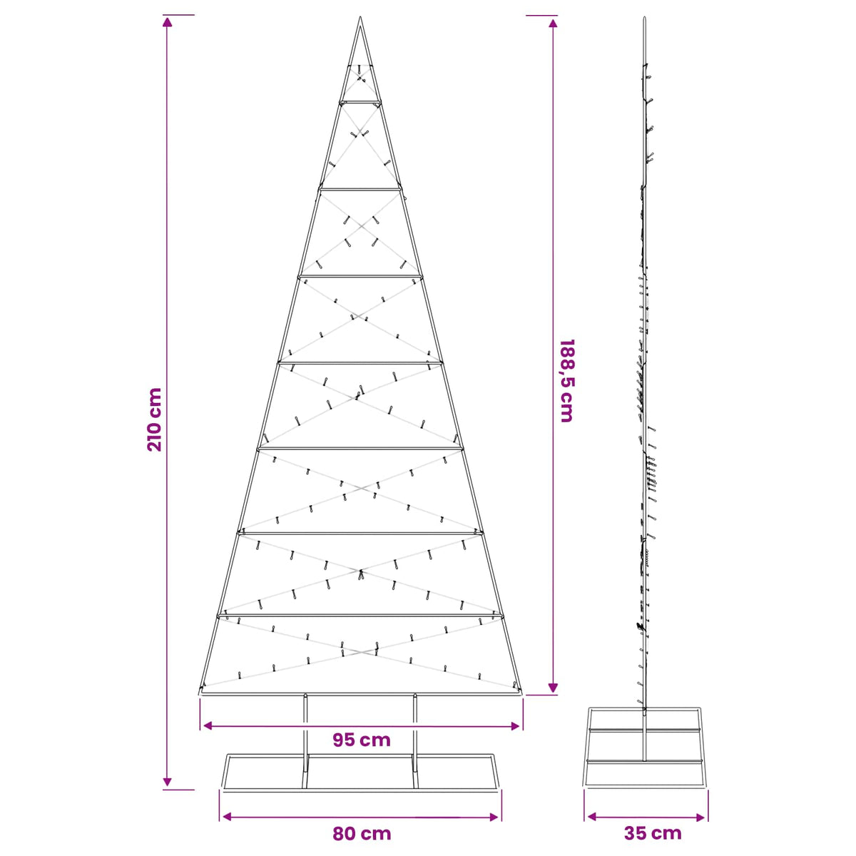 Metalen kerstboom KUOPIO 210 cm Warmwit Poedergecoat staal