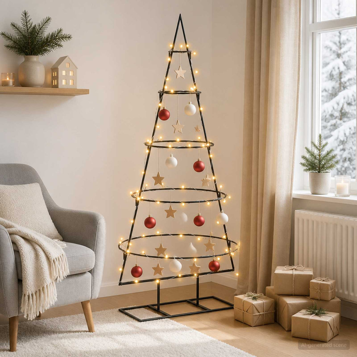 Metalen kerstboom met standaard KUOPIO 125 cm Warmwit Staal