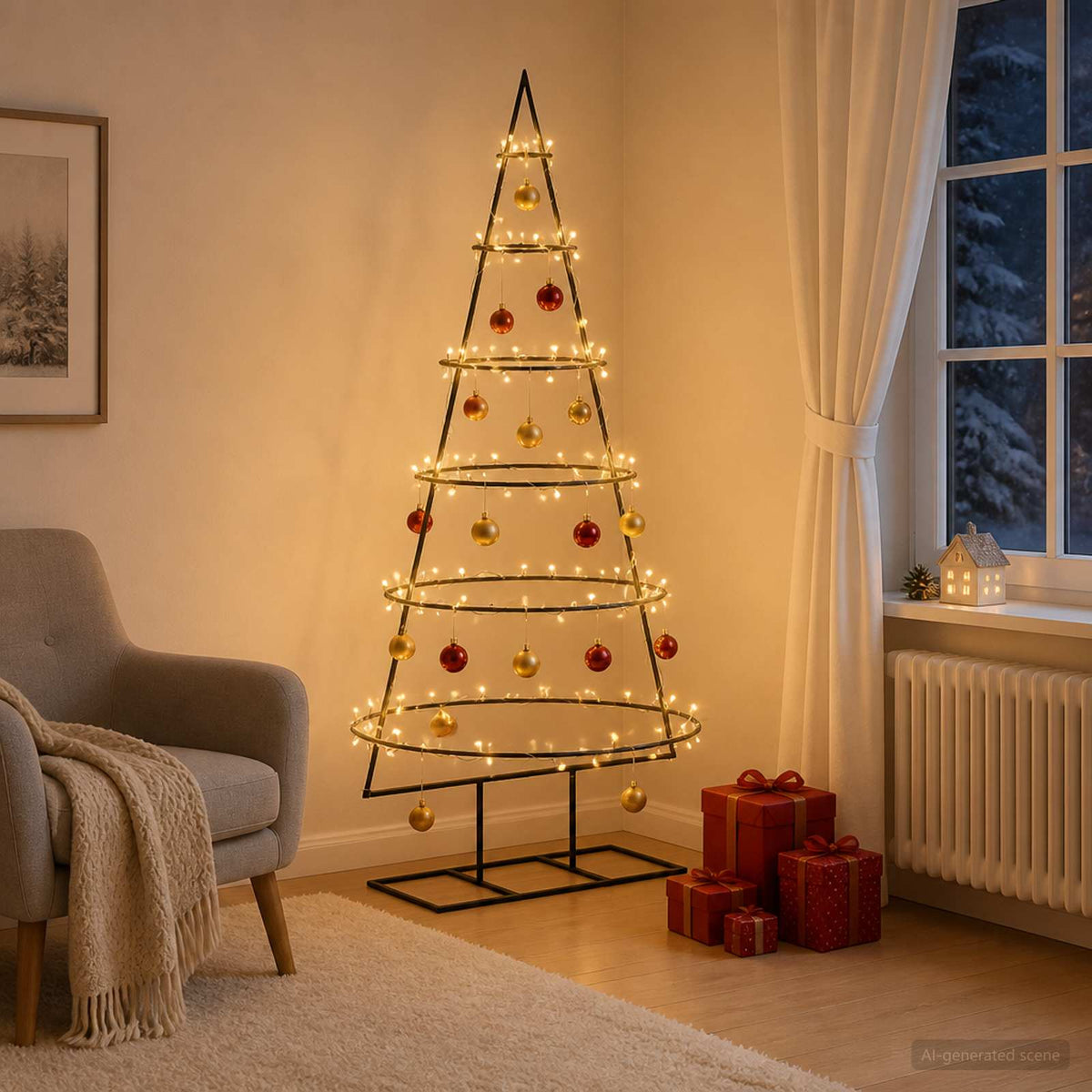 Metalen kerstboom met standaard KUOPIO 150 cm Warmwit Staal