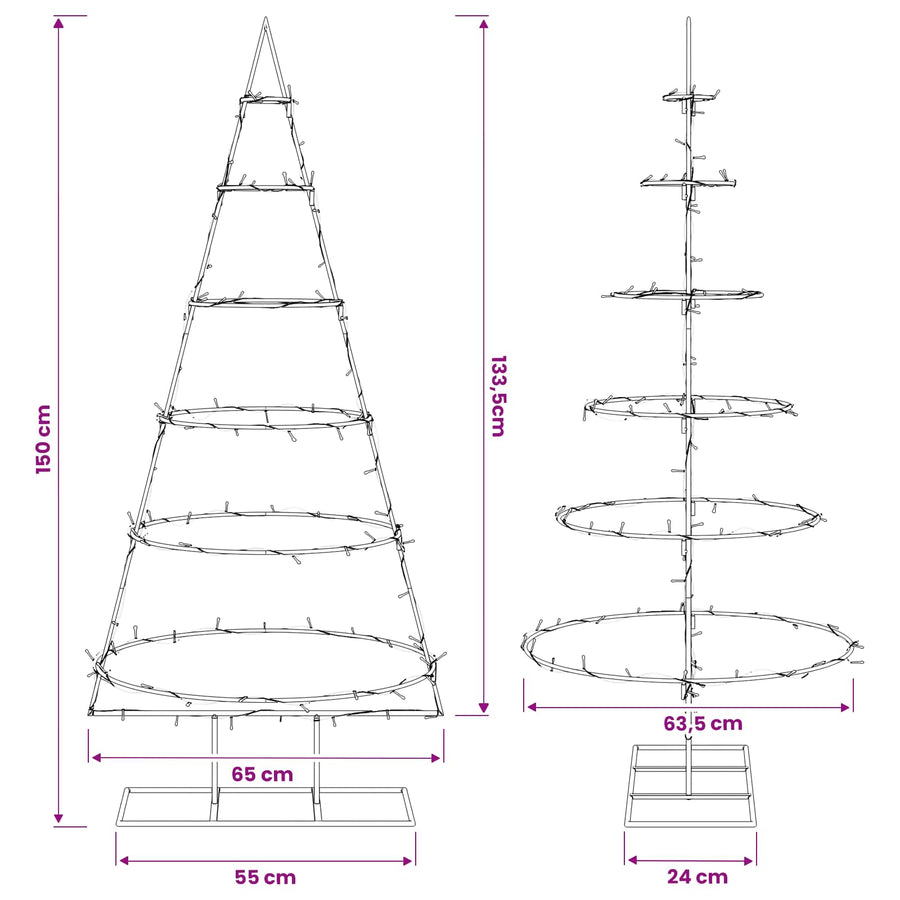 Metalen kerstboom met standaard KUOPIO 150 cm Warmwit Staal