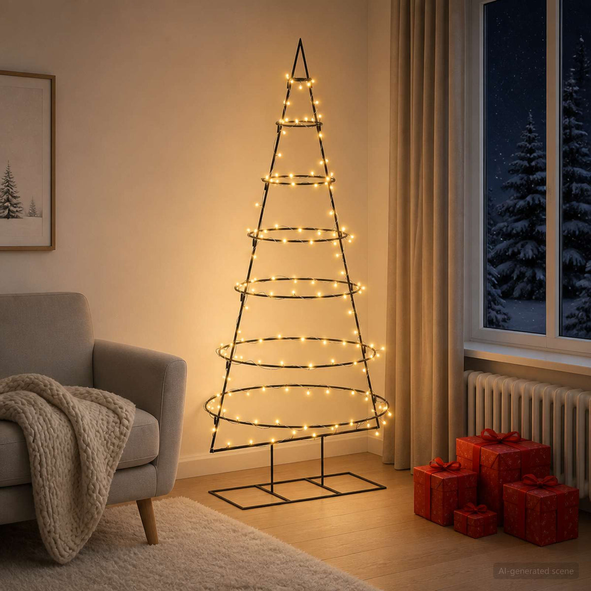 Metalen kerstboom met standaard KUOPIO 180 cm Warmwit Staal