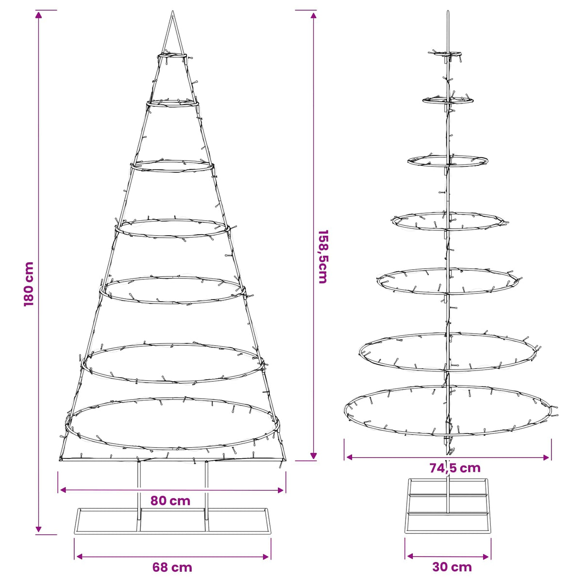 Metalen kerstboom met standaard KUOPIO 180 cm Warmwit Staal