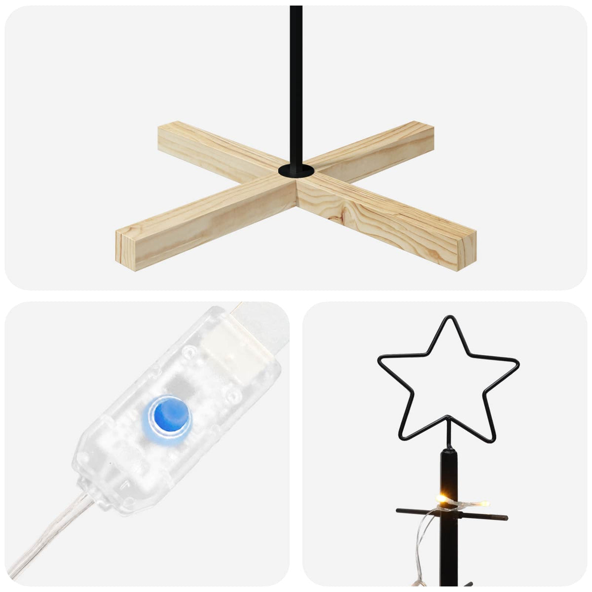 Metalen kerstboom met standaard KUOPIO 210 cm Warmwit Staal