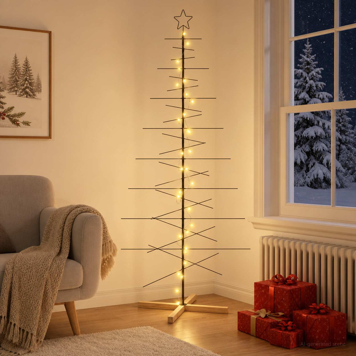 Metalen kerstboom met standaard KUOPIO 210 cm Warmwit Staal