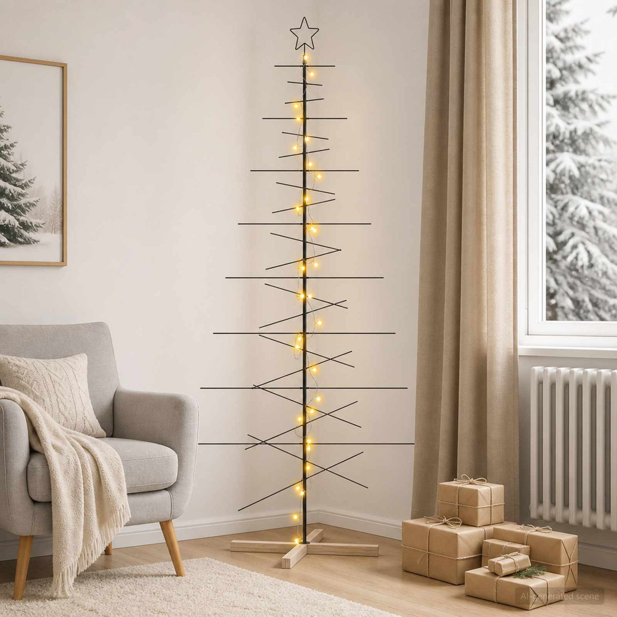 Metalen kerstboom met standaard KUOPIO 210 cm Warmwit Staal