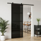 Schuifdeur 76x205 cm gelaagd glas aluminium zwart
