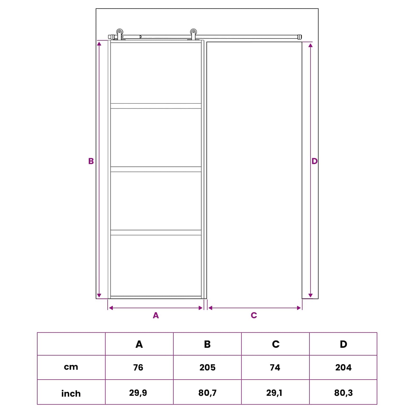 Schuifdeur 76 x 205 cm Gelaagd Glas en Aluminium