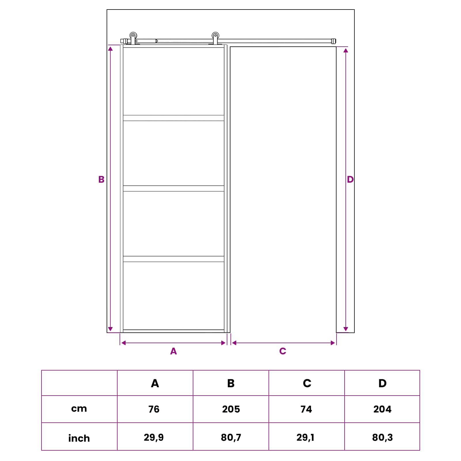 Schuifdeur 76 x 205 cm Gelaagd Glas en Aluminium