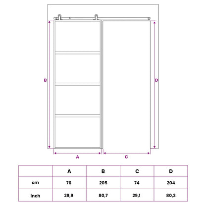 Schuifdeur 76 x 205 cm Gelaagd Glas en Aluminium