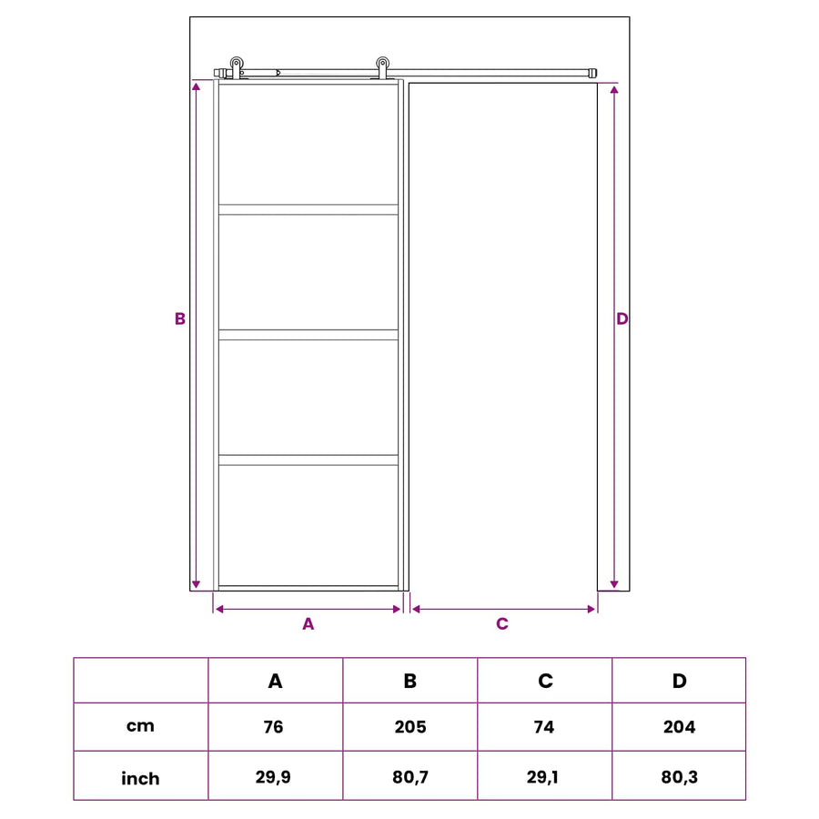 Schuifdeur 76 x 205 cm Gelaagd Glas en Aluminium