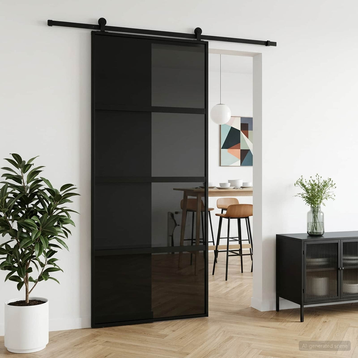 Schuifdeur 90 x 205 cm Gehard glas en aluminium