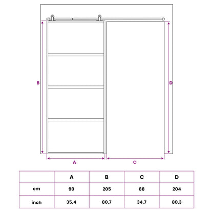 Schuifdeur 90 x 205 cm Gehard glas en aluminium