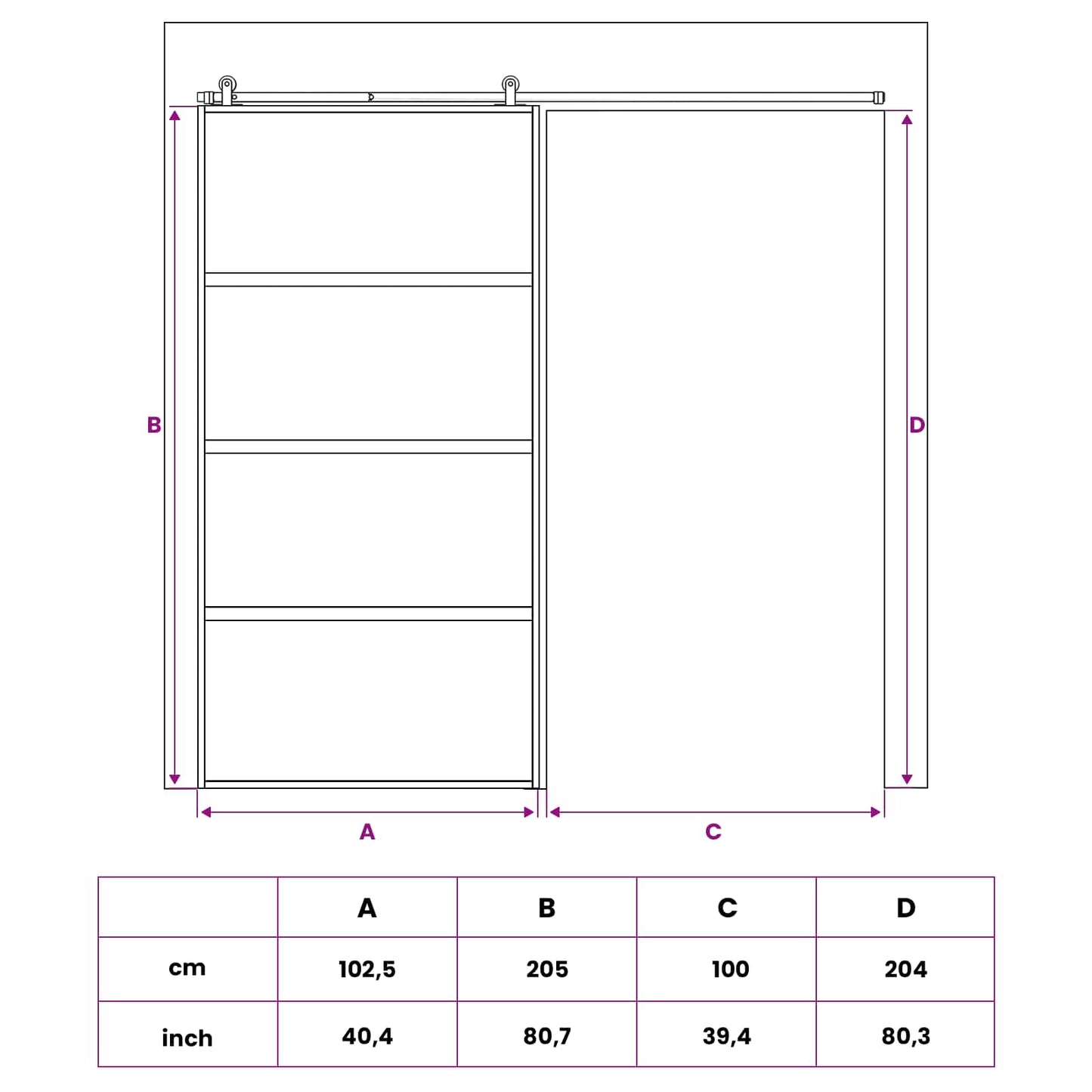 Schuifdeur 102.5 x 205 cm Gelaagd Glas en Aluminium