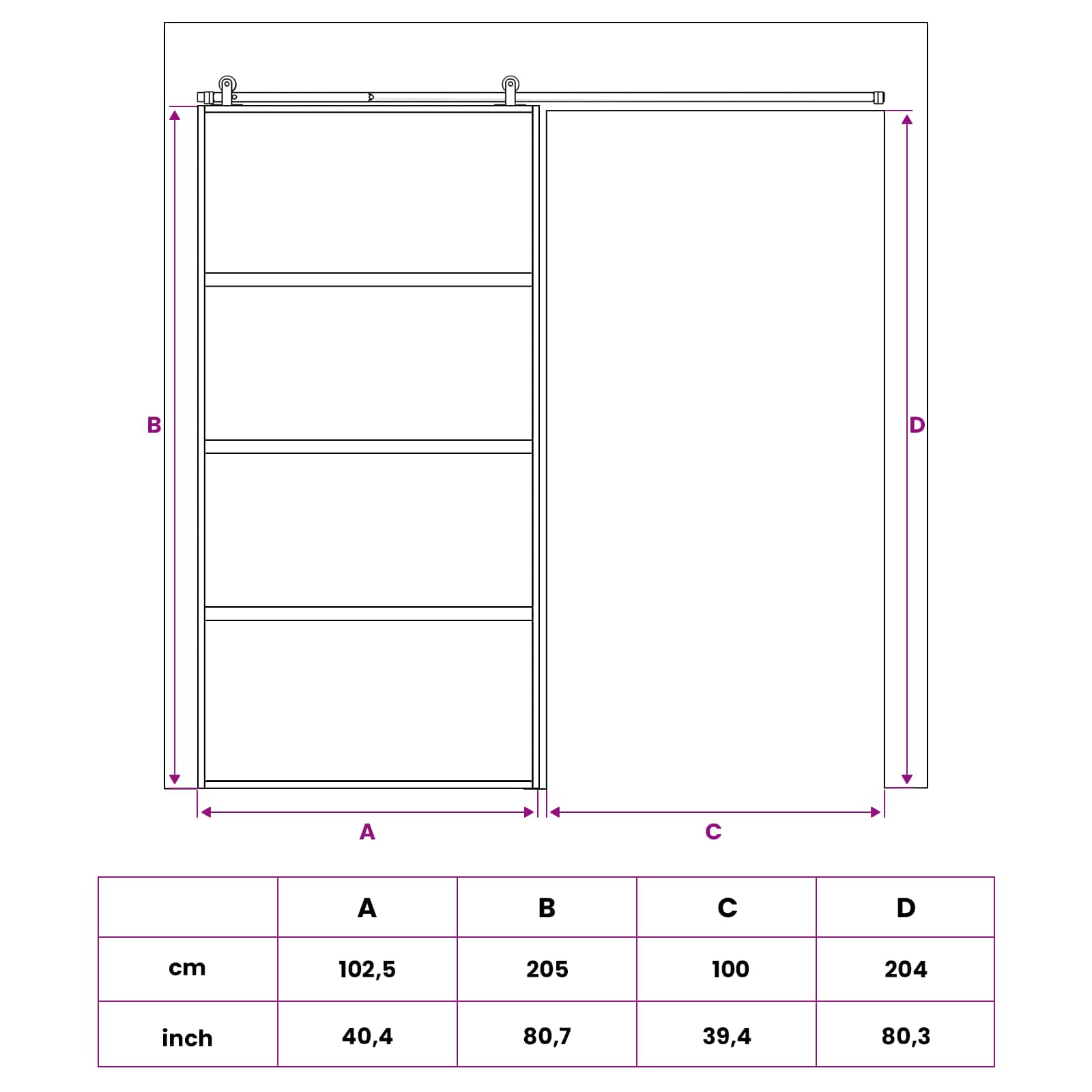 Schuifdeur 102.5 x 205 cm Gelaagd Glas en Aluminium